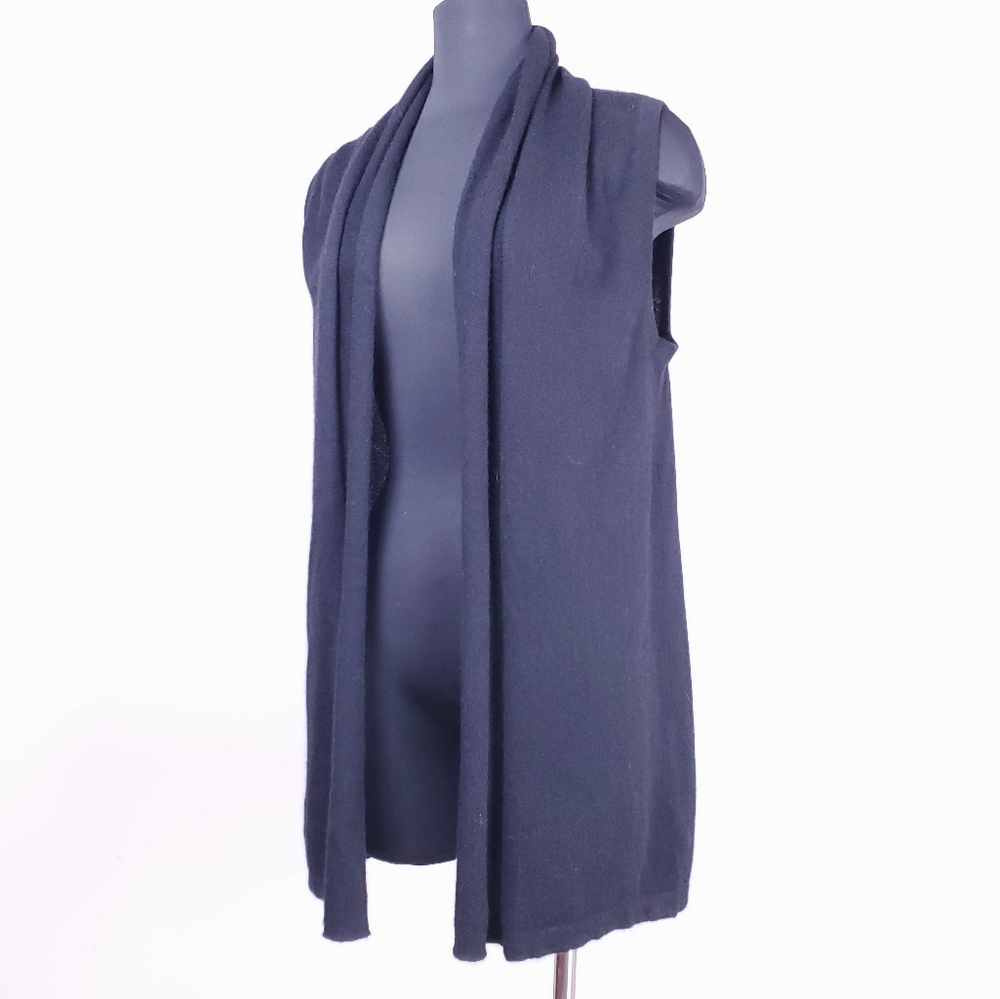 DIANE SNYDER black cashmere sleeveless long length cardigan sweater